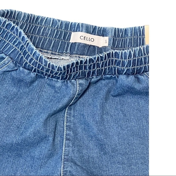 Cello The High Rise Vintage 2” Track Shorts Blue Chambray White Trim Retro Small - Picture 3 of 3